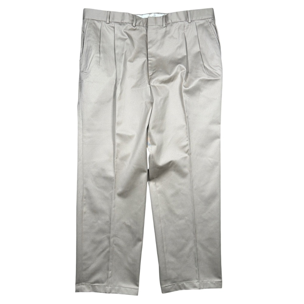Lands' End Pleated Dress Pants Mens 44L Khaki Tan Excellent Straight Trousers